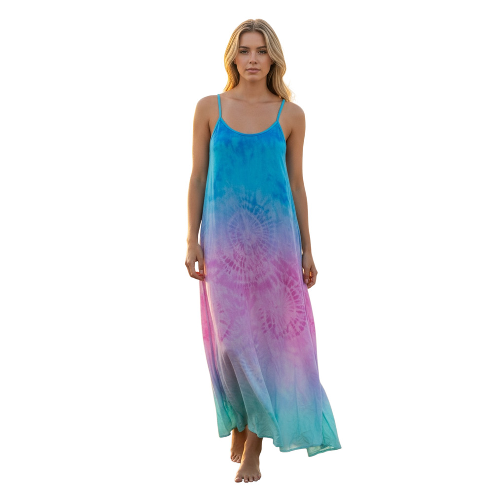 Jasmine & Ginger ombré tie-dye Colorful Maxi asymmetrical chemise Dress Size M